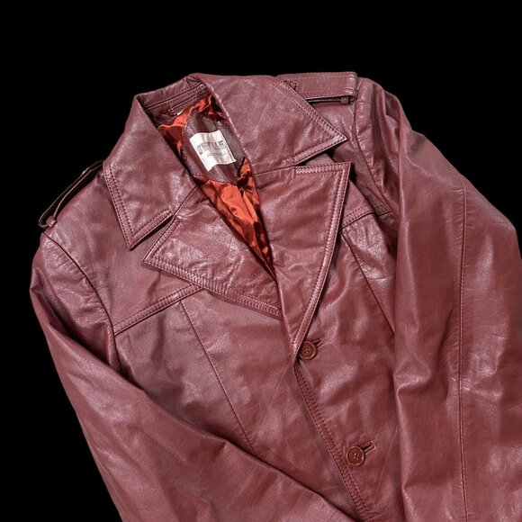 Seville Fashions Inc. Other - Vintage 1970s Leather Coat Jacket Seville Fashions Burgundy Maroon Red Size 38